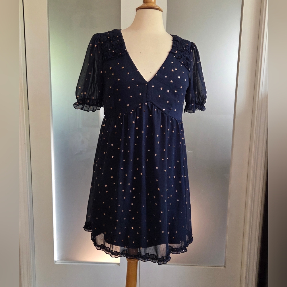 Mi Ami Navy Star Mini Dress Large Whimsical Celestial